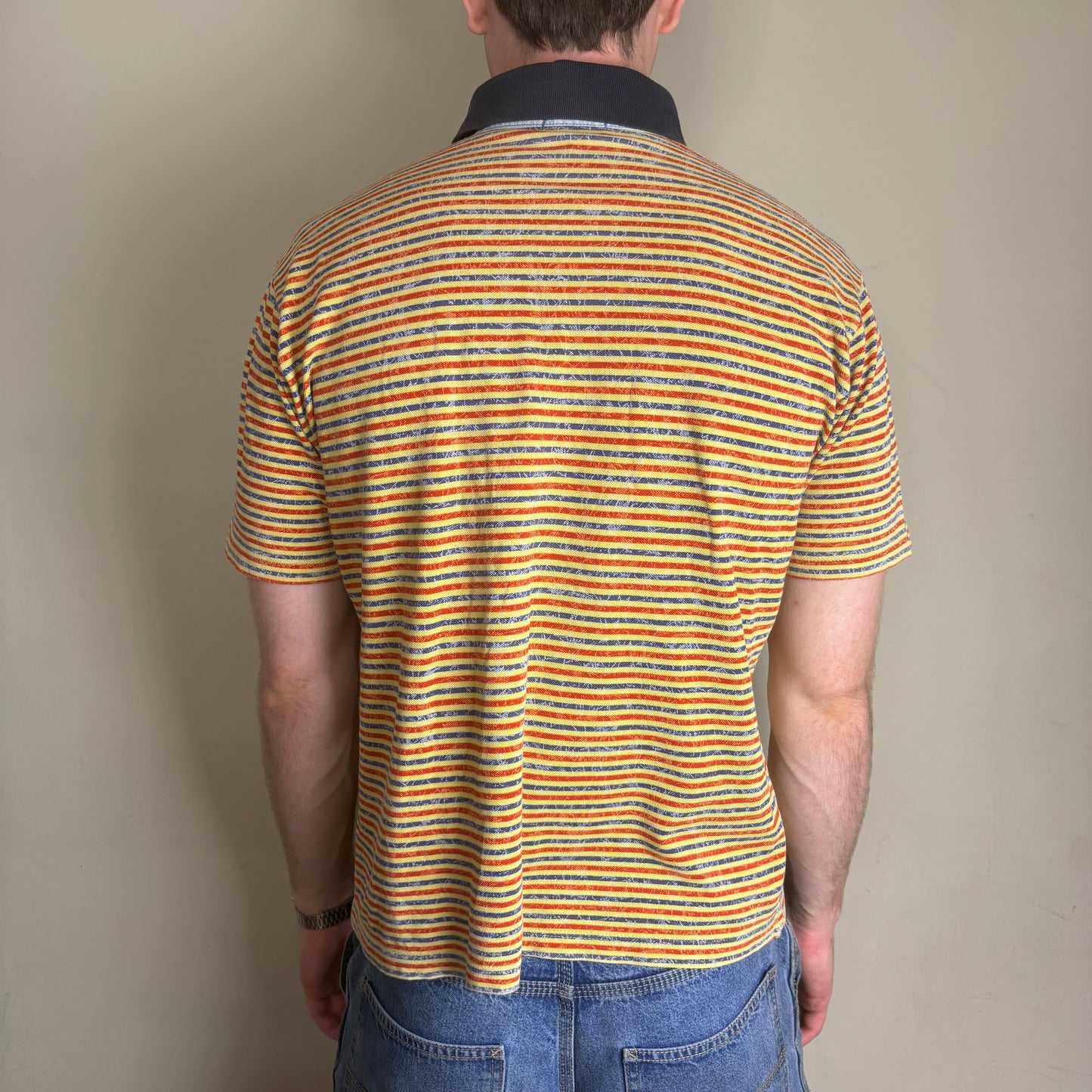 Vintage Missoni Yellow Stripe Boxy Cropped Polo Shirt - S