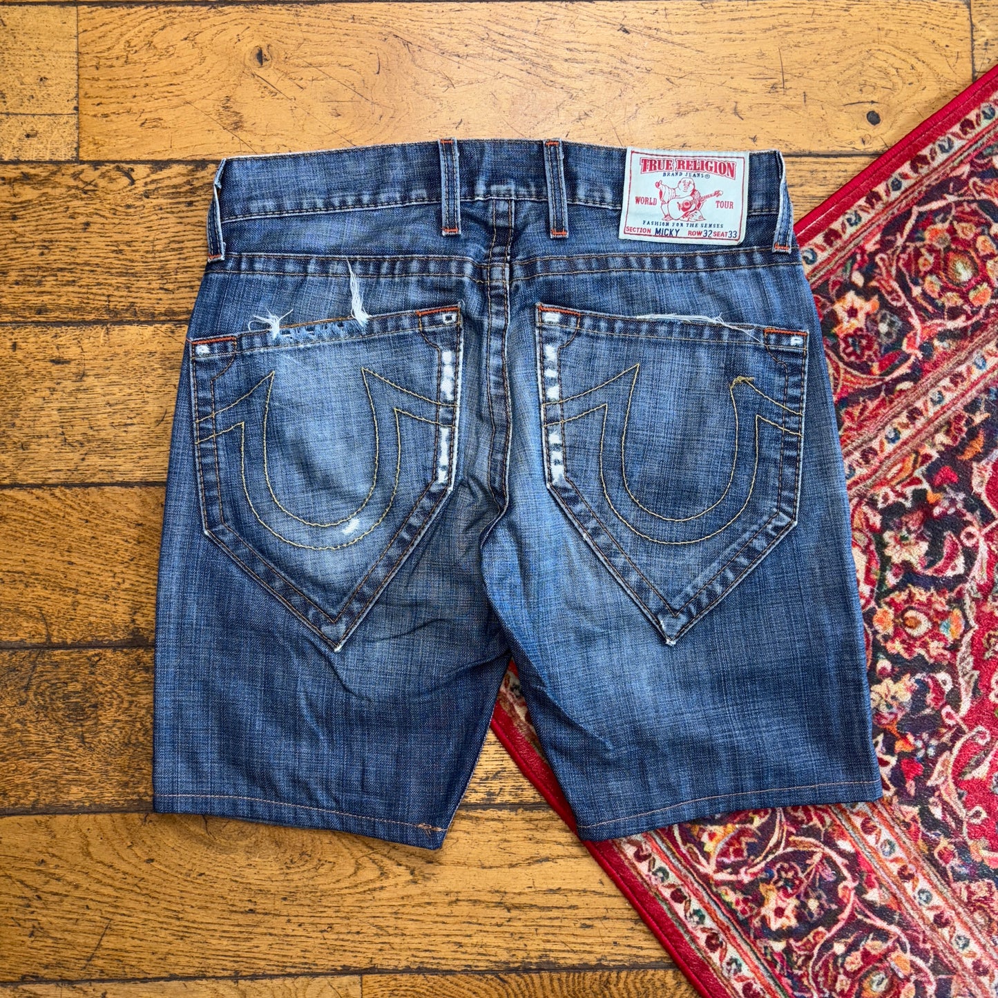 Vintage True Religion Blue Embroidered Y2K Shorts Jorts - 36
