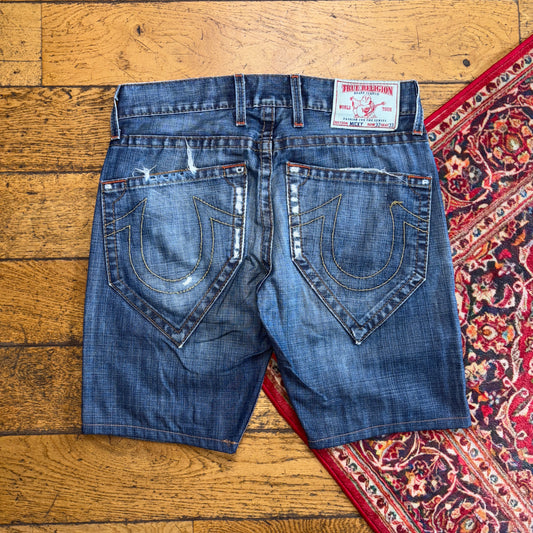 Vintage True Religion Blue Embroidered Y2K Shorts Jorts - 36