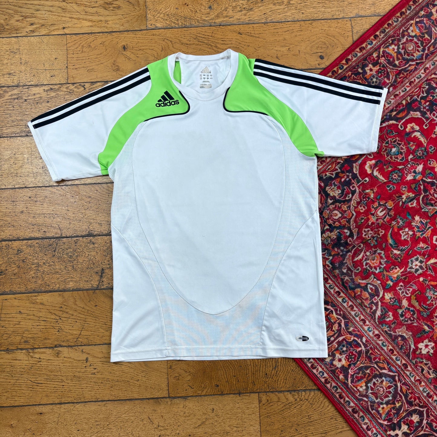 Vintage Adidas White Green Graphic T-Shirt - S