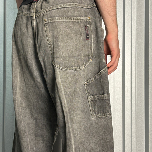Willies ESCO Grey Embroidered Japanese Denim Hip Hop Y2K Baggy Jeans - 38L