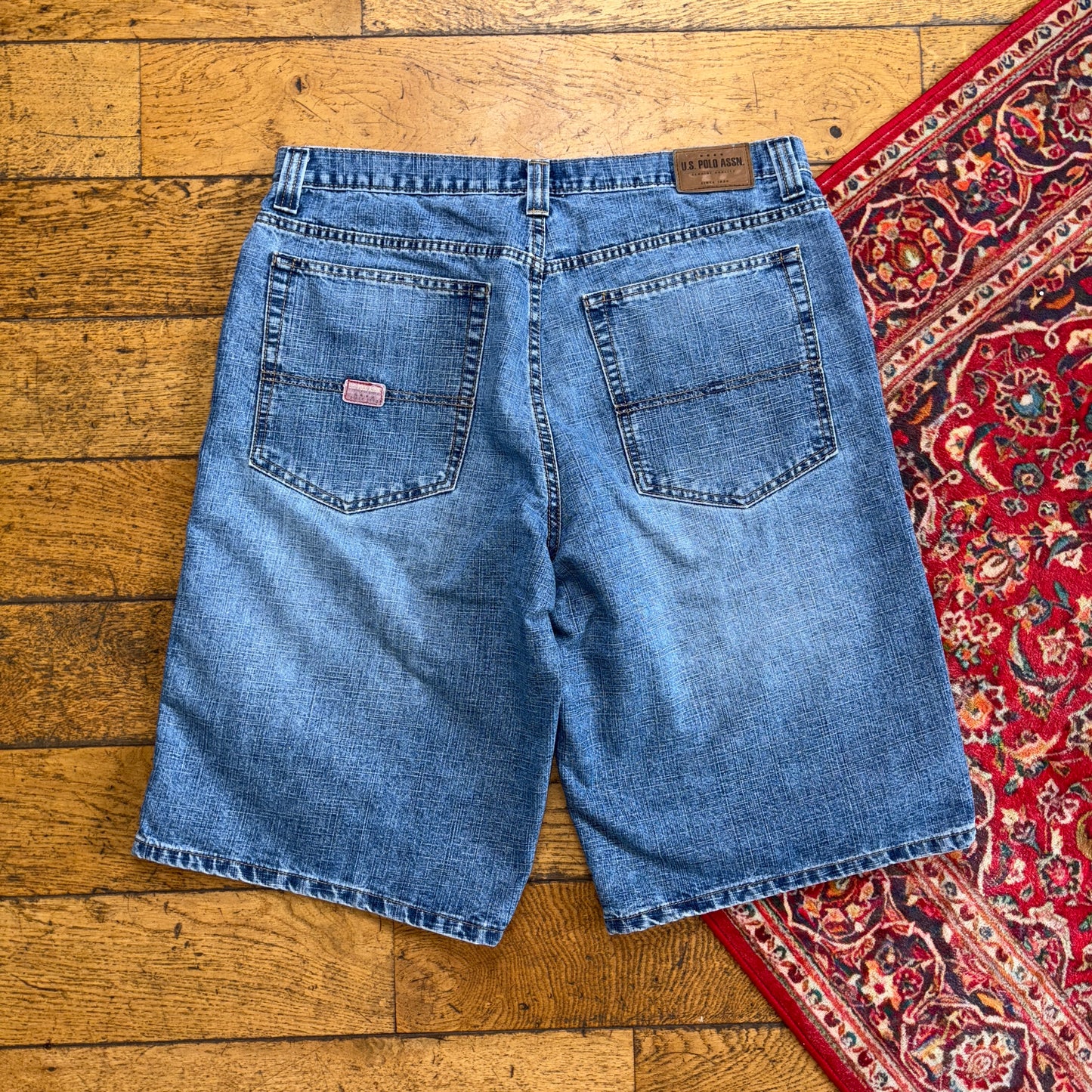 Vintage Us Polo ASSN Blue Embroidered Y2K Hip Hop Baggy Shorts Jorts - 38