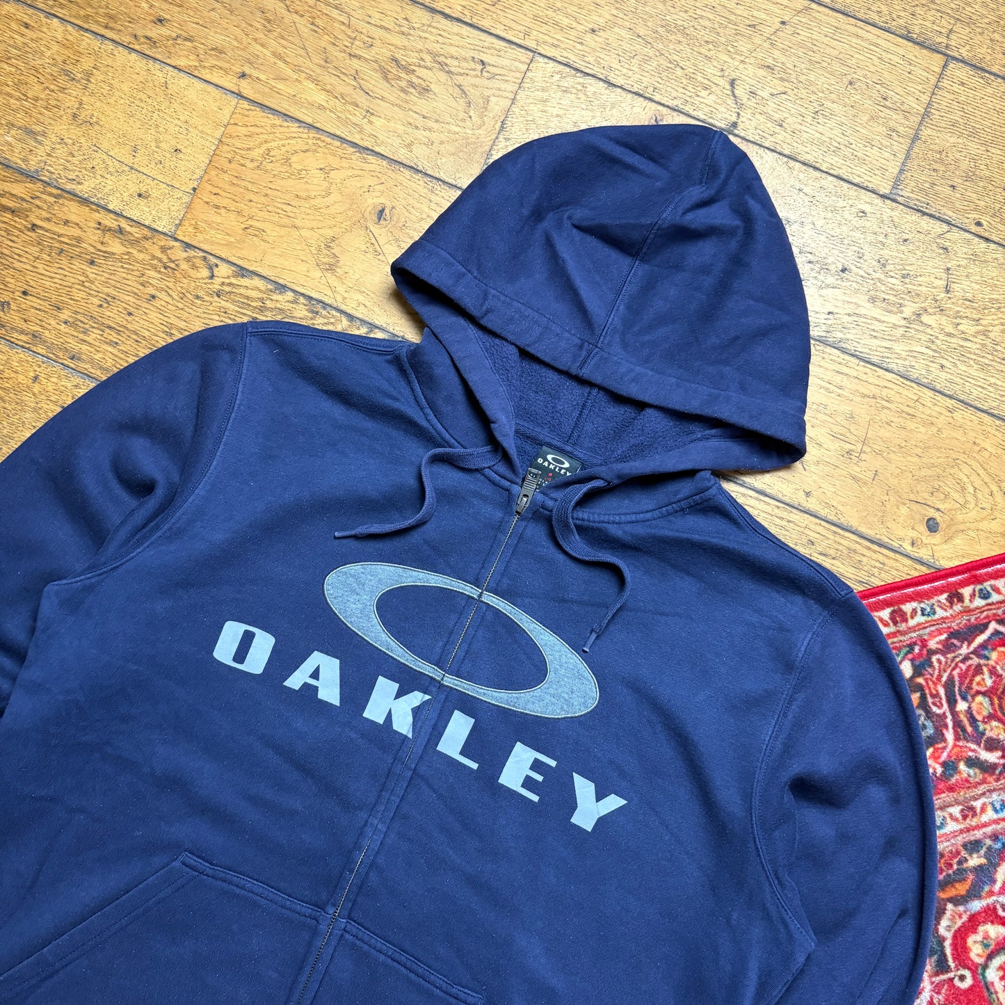 Vintage Oakley Navy Embroidered Zip Hoodie Sweatshirt - XL