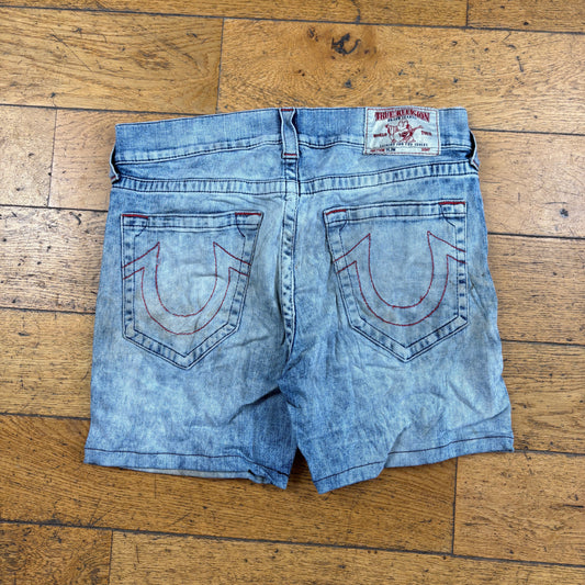 Vintage True Religion Blue Embroidered Y2K Shorts Jorts - 33