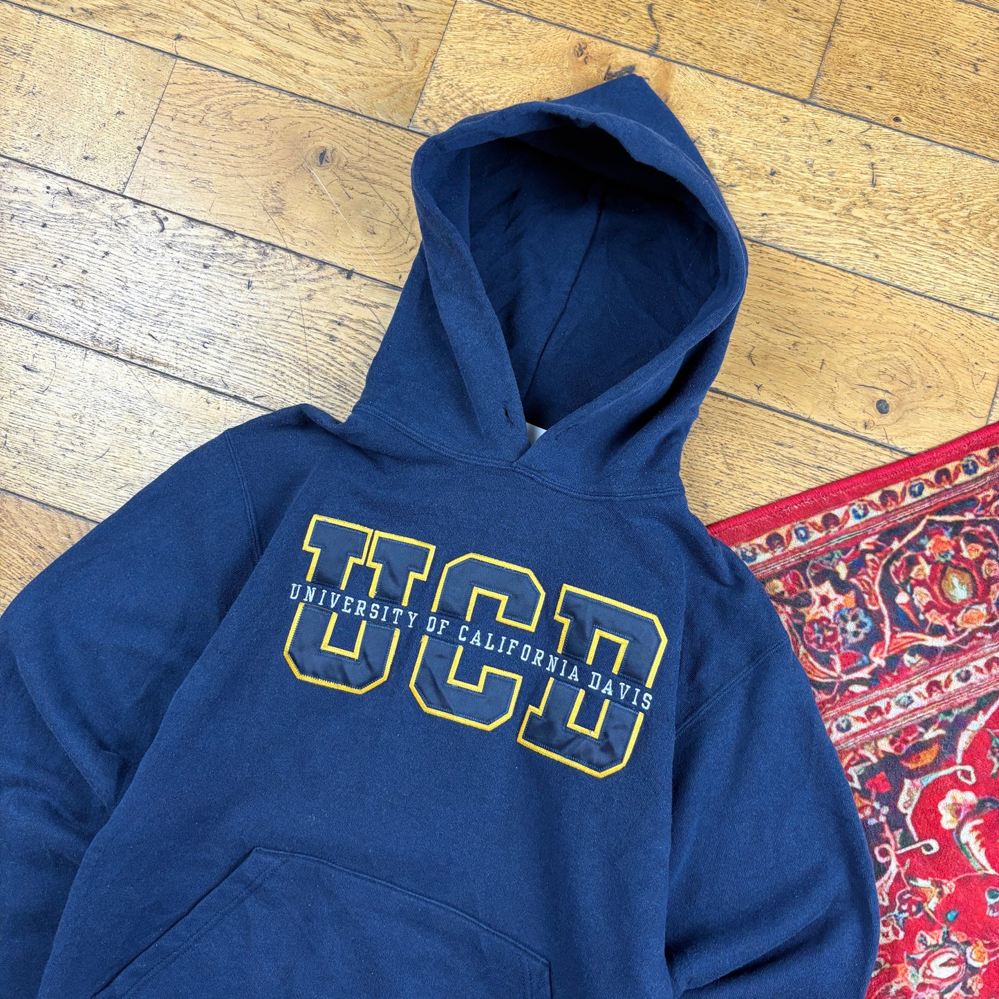 Vintage USA College Navy Embroidered Hoodie Sweatshirt - XS