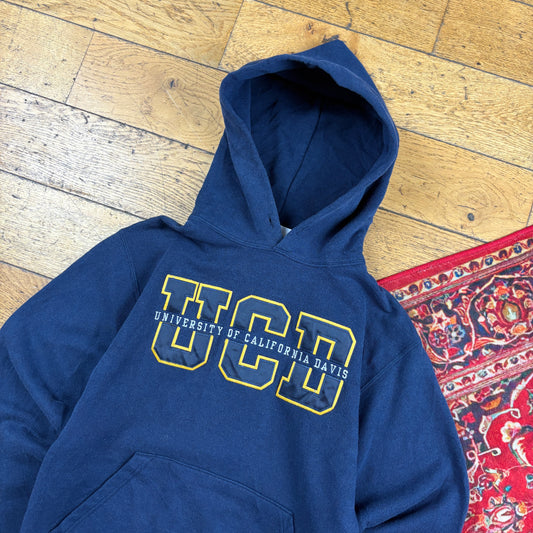 Vintage USA College Navy Embroidered Hoodie Sweatshirt - XS