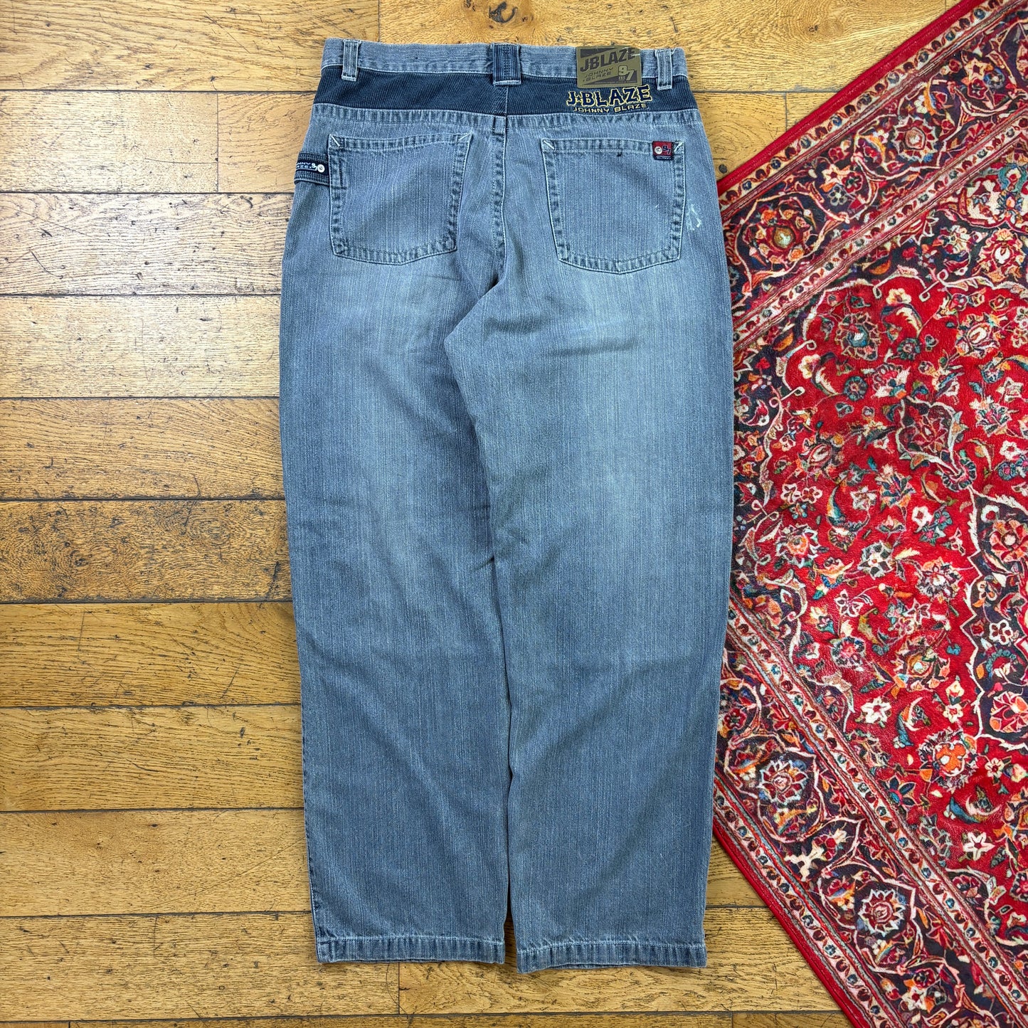 Vintage J Blaze Grey Embroidered Y2K Hip Hop Baggy Jeans - 36