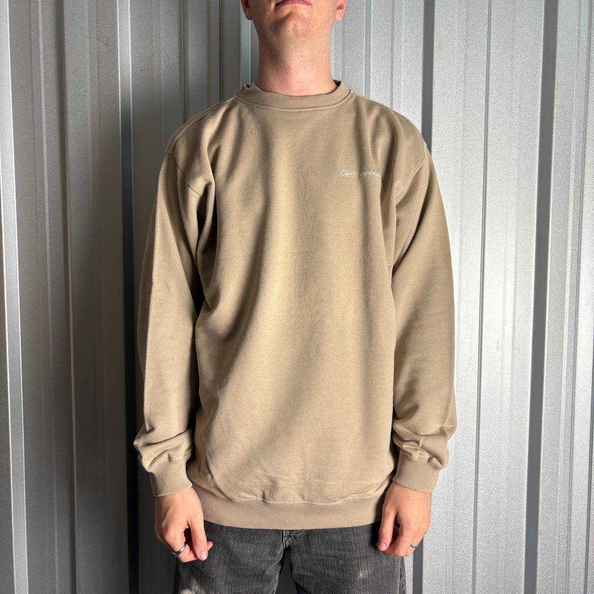Vintage Reebok Brown Cream Y2K 00s Embroidered Sweatshirt - XL