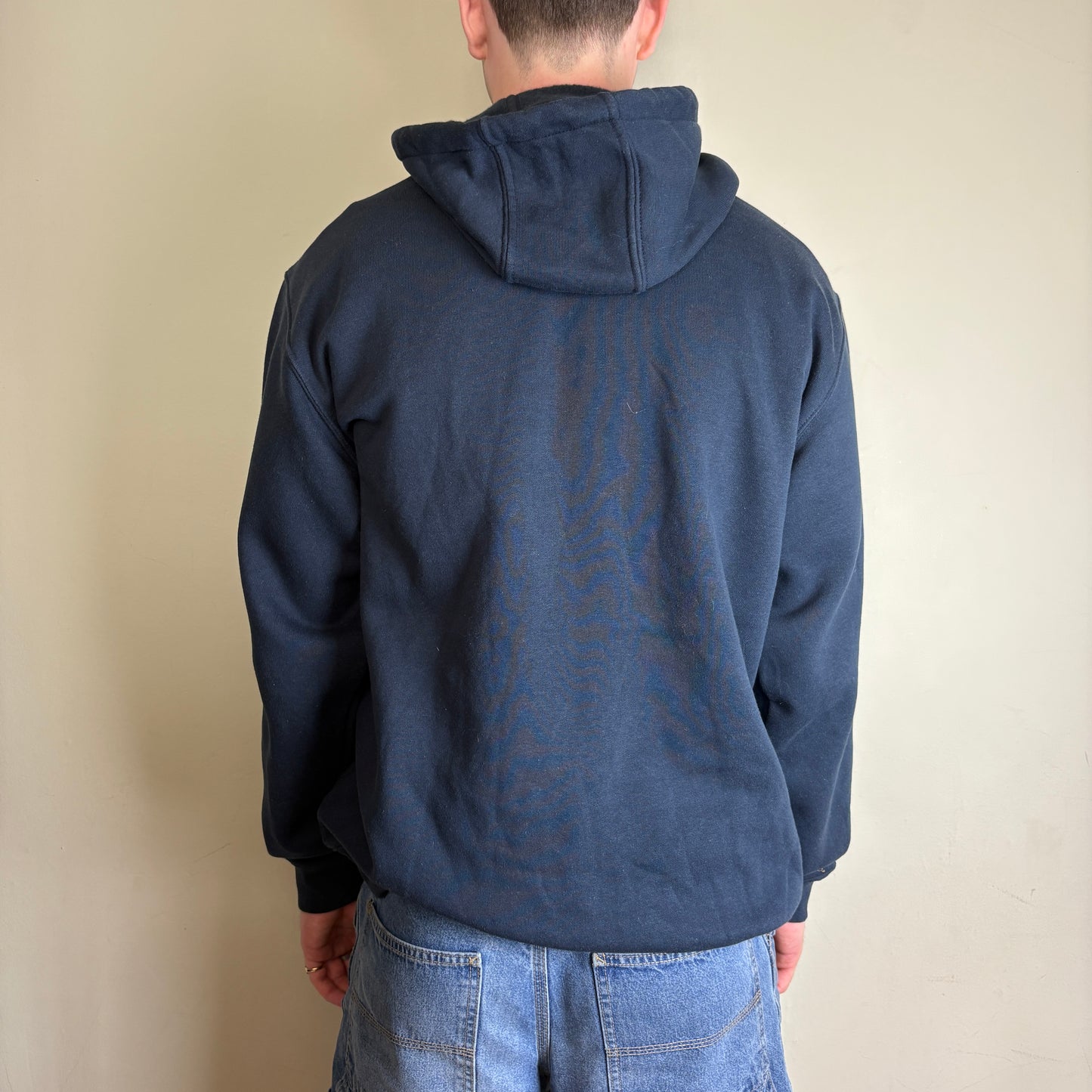 Vintage Carhartt Navy Hoodie Embroidered Sweatshirt - L