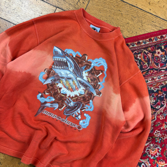 Vintage Maui and Sons Orange Surfwear Tie Dye Shark Sweatshirt - XS