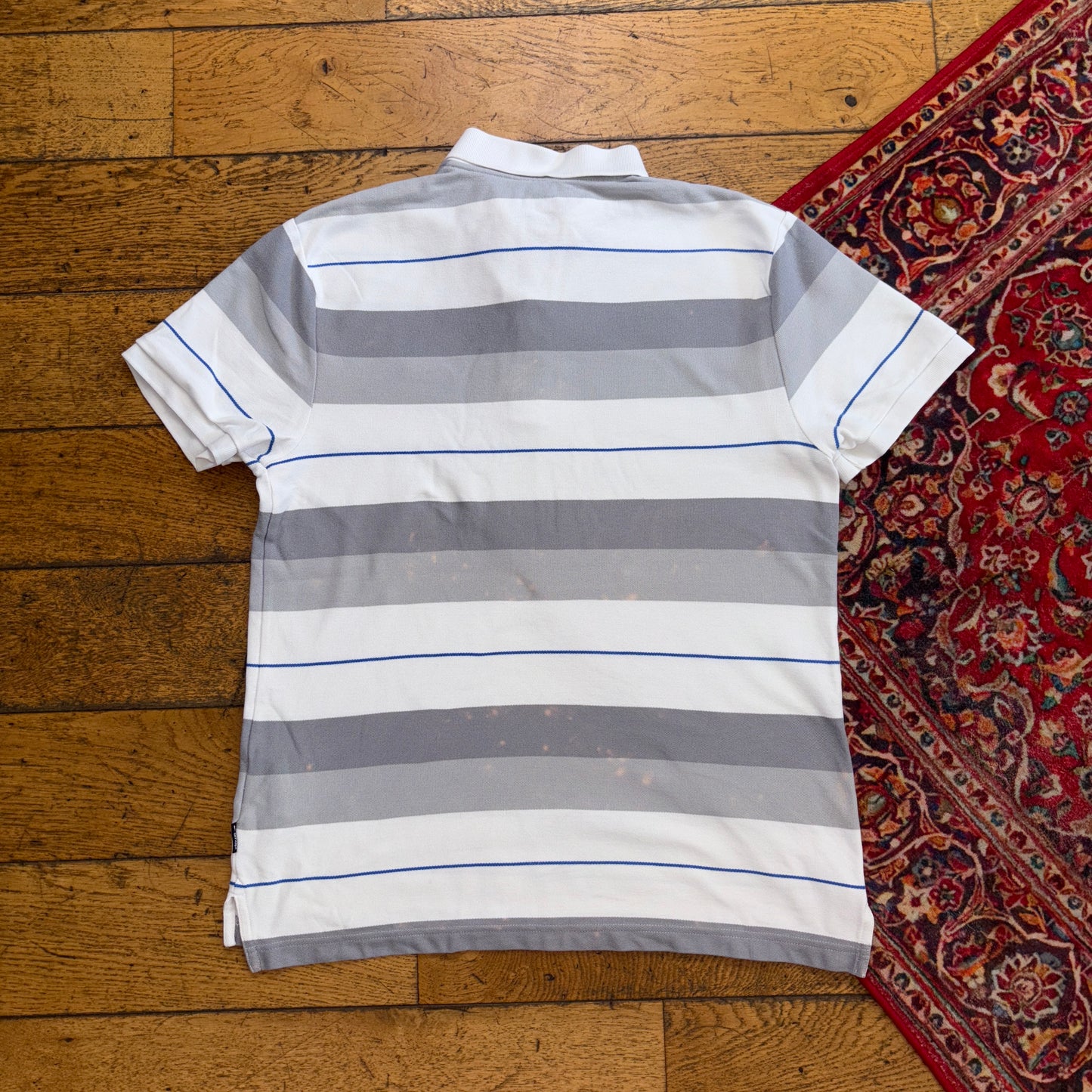 Vintage Nike Grey White Stripe Polo Shirt - S