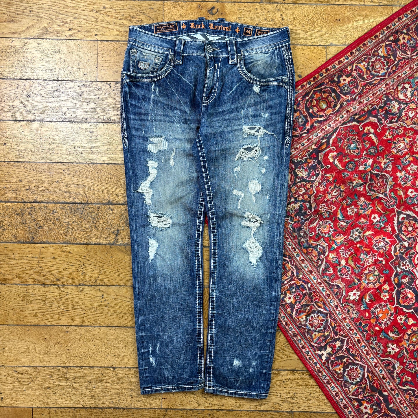 Vintage True Religion Blue Embroidered Y2K Hip Hop Straight Jeans - 40