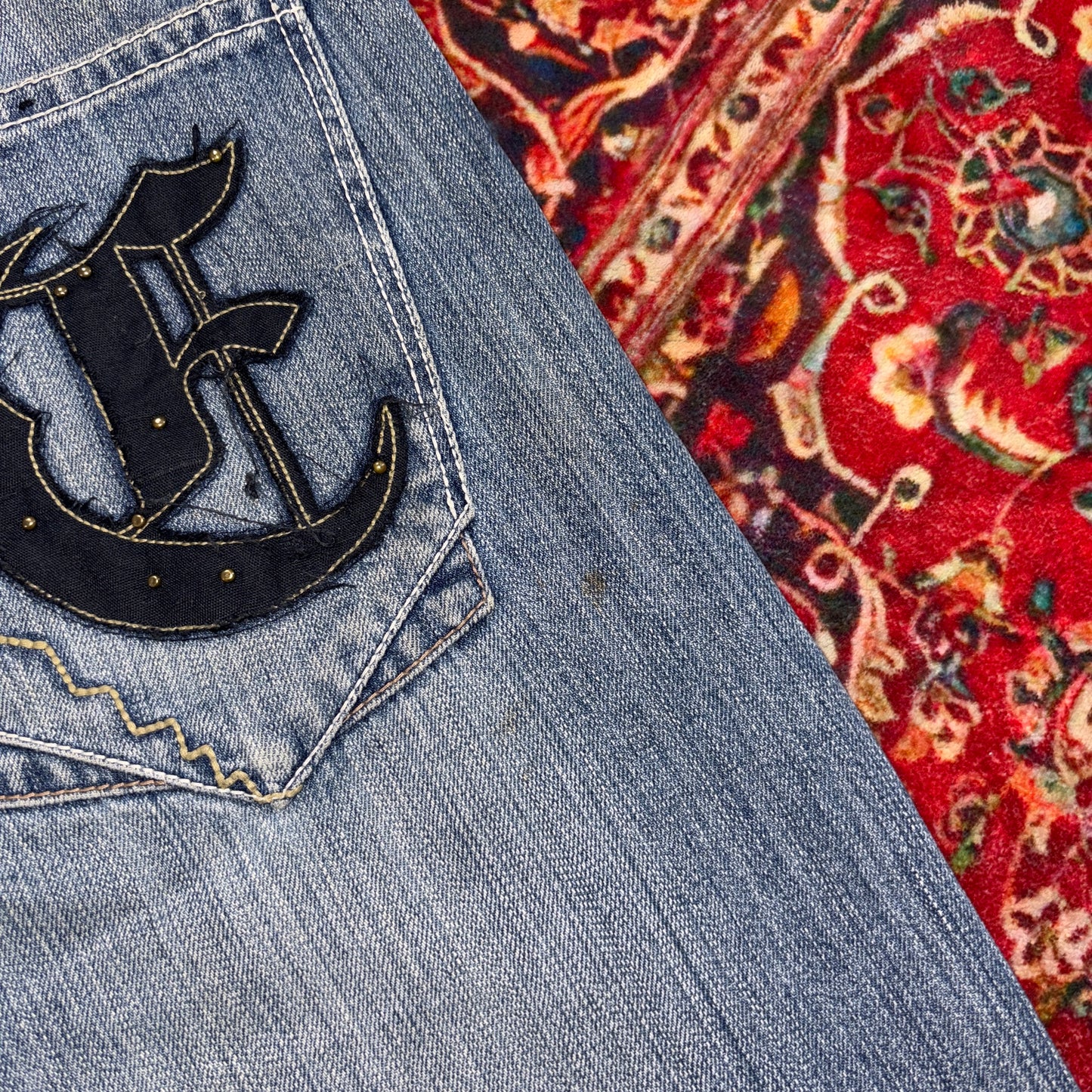 Vintage Echo Park Blue Embroidered Y2K Hip Hop Baggy Jeans Shorts Jorts - 36