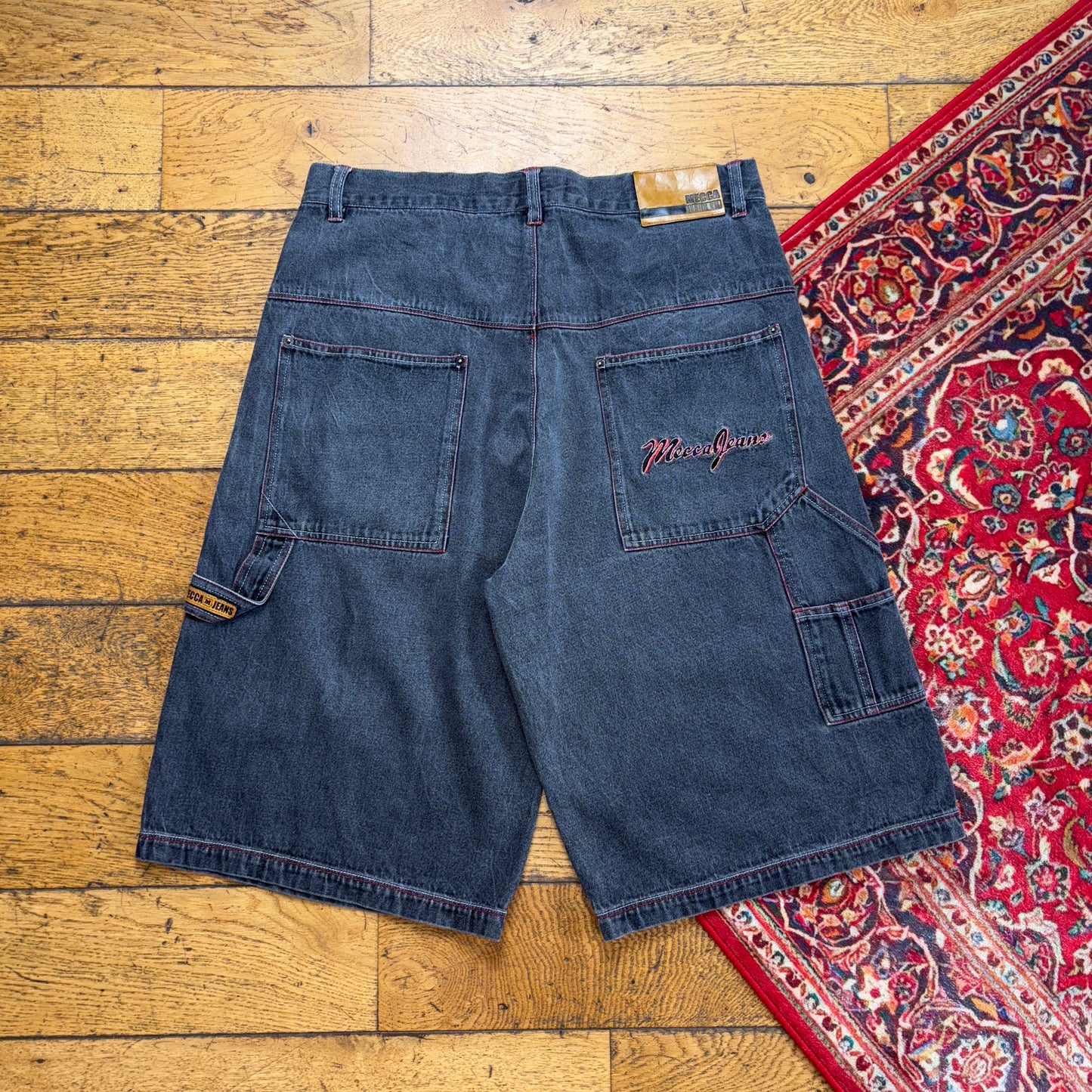Vintage Mecca Embroidered Black Hip Hop Baggy Shorts Jorts - 34