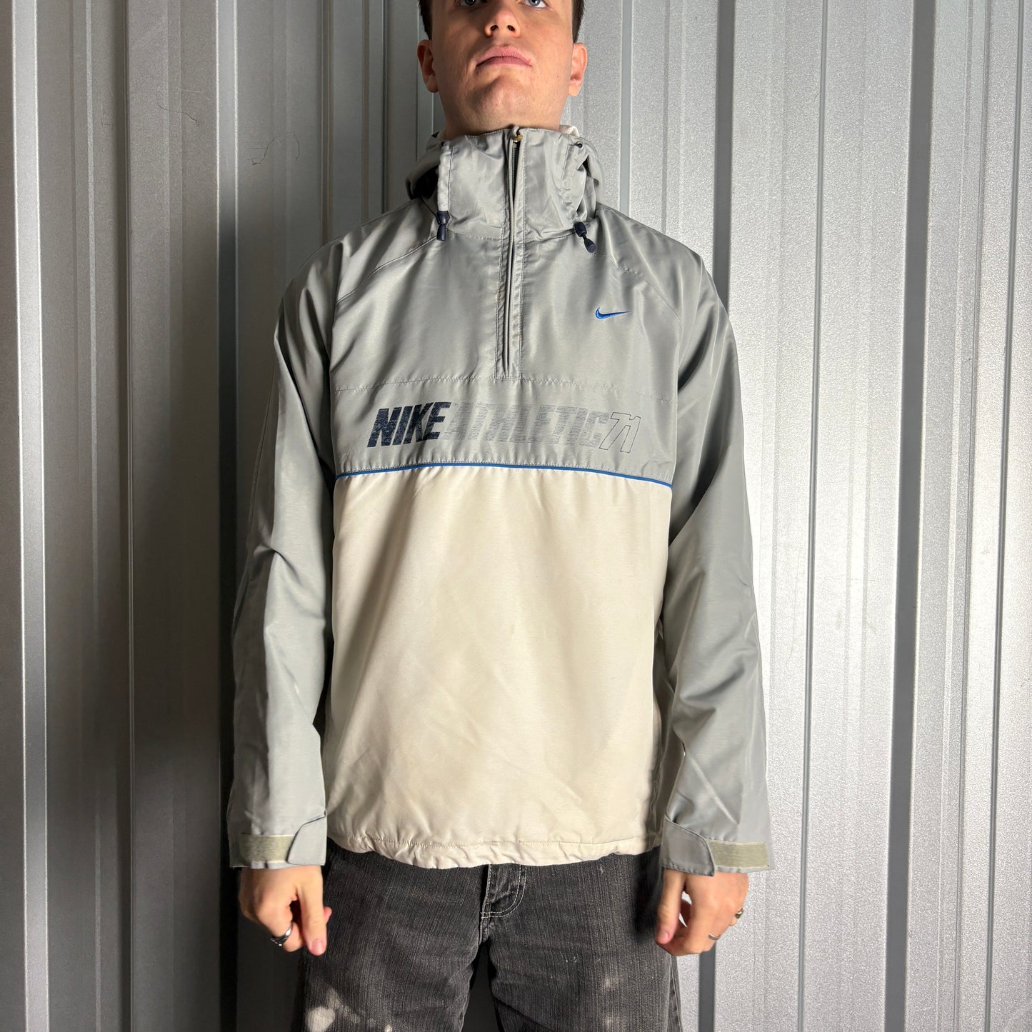 Vintage Nike 00s Y2K Grey Cream Jacket - L