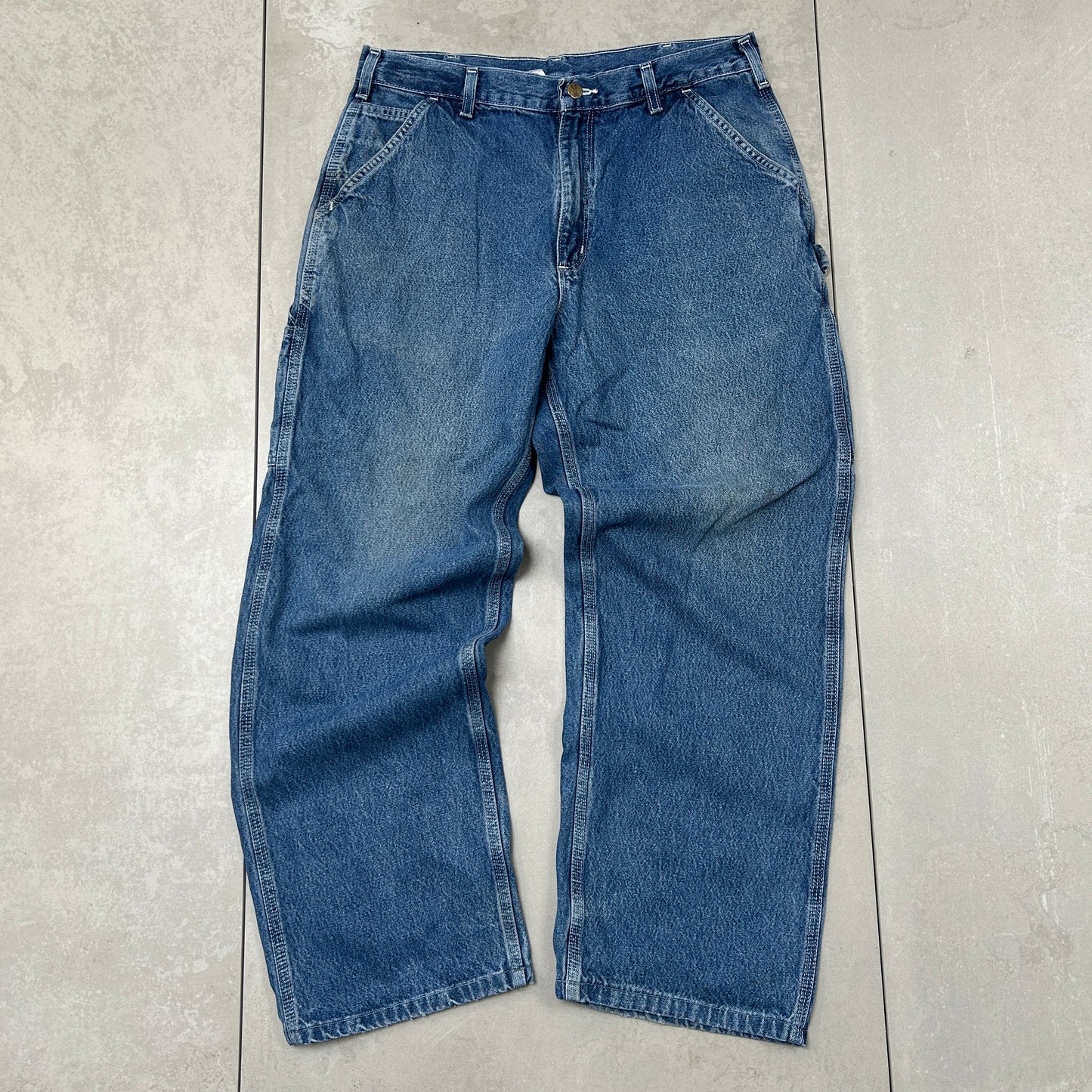 Vintage Carhartt Workwear Carpenter Baggy Blue Jeans - 34