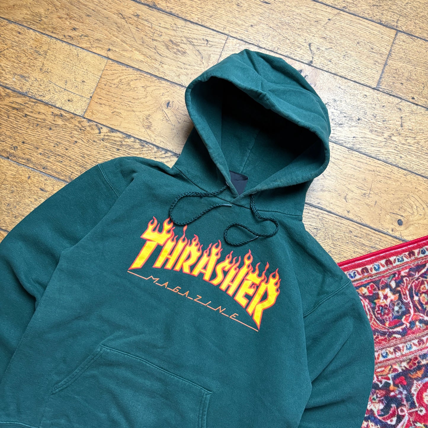 Vintage Thrasher Flames Green Hoodie Sweatshirt - S