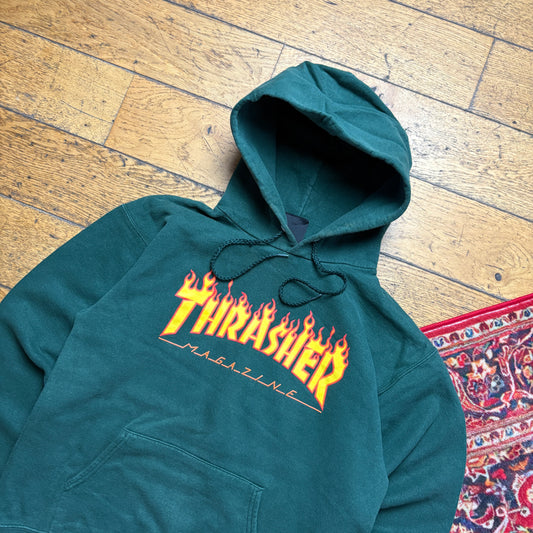 Vintage Thrasher Flames Green Hoodie Sweatshirt - S