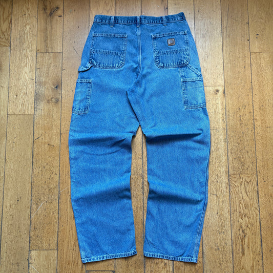 Vintage Carhartt Workwear Carpenter Baggy Blue Jeans - 34
