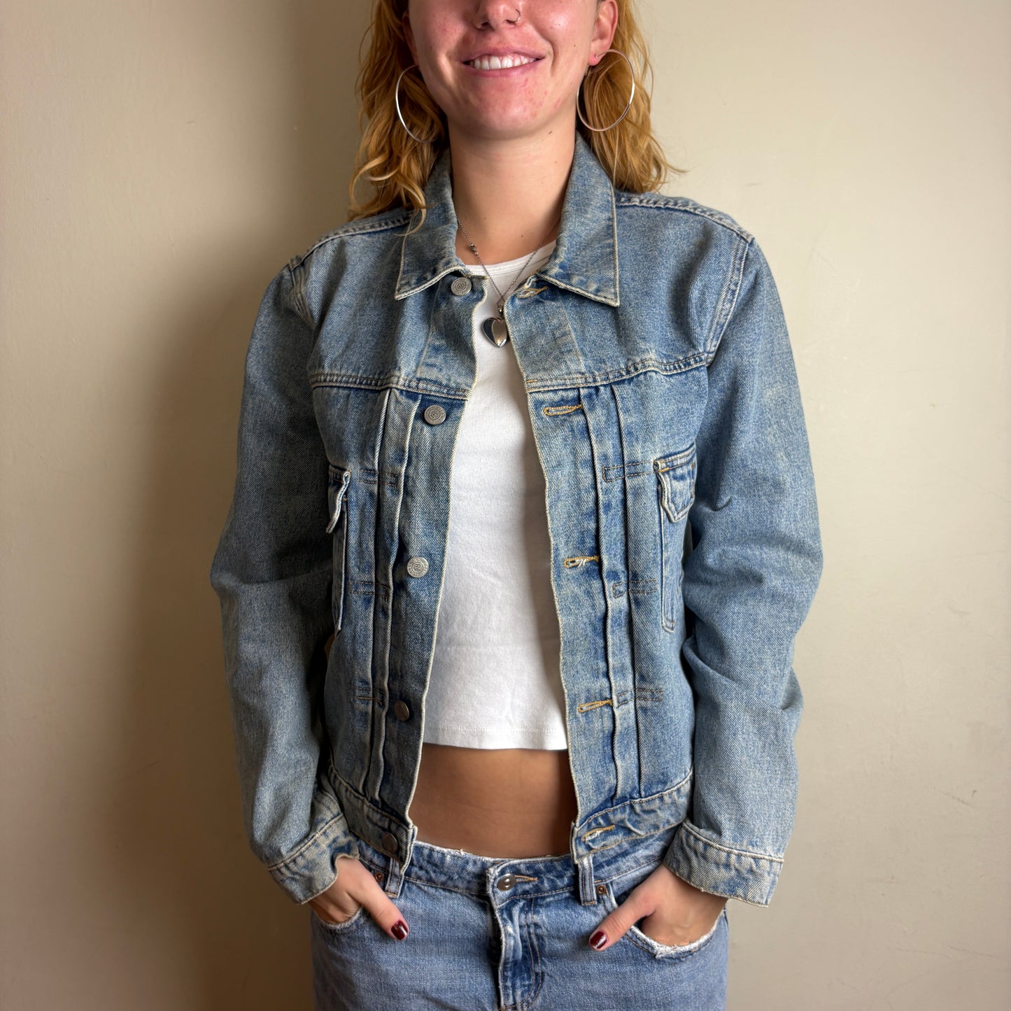 Vintage Ralph Lauren Polo Jeans Womens USA Flag Blue Denim Trucket Jacket - M