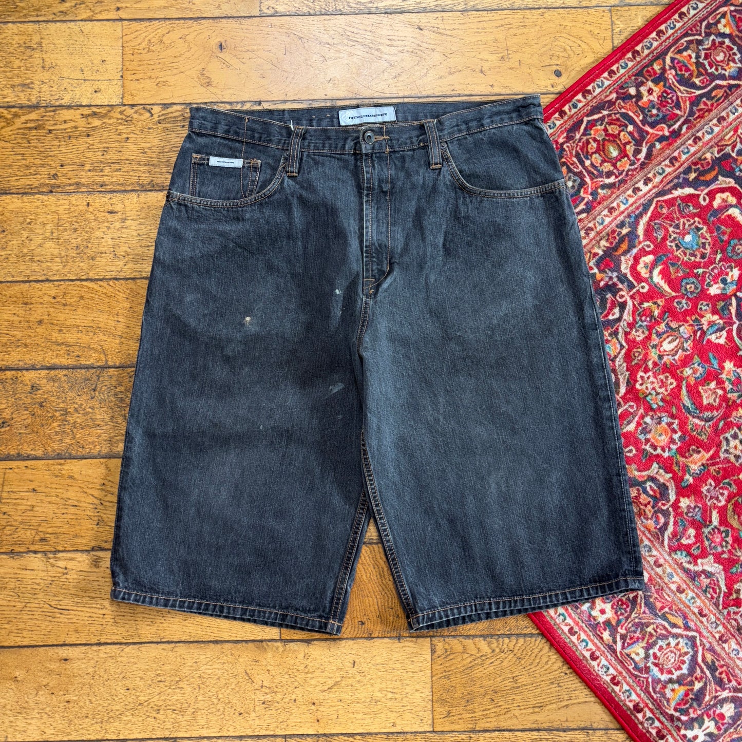 Vintage Rocawear Embroidered Hip Hop Black Baggy Shorts Jorts - 38
