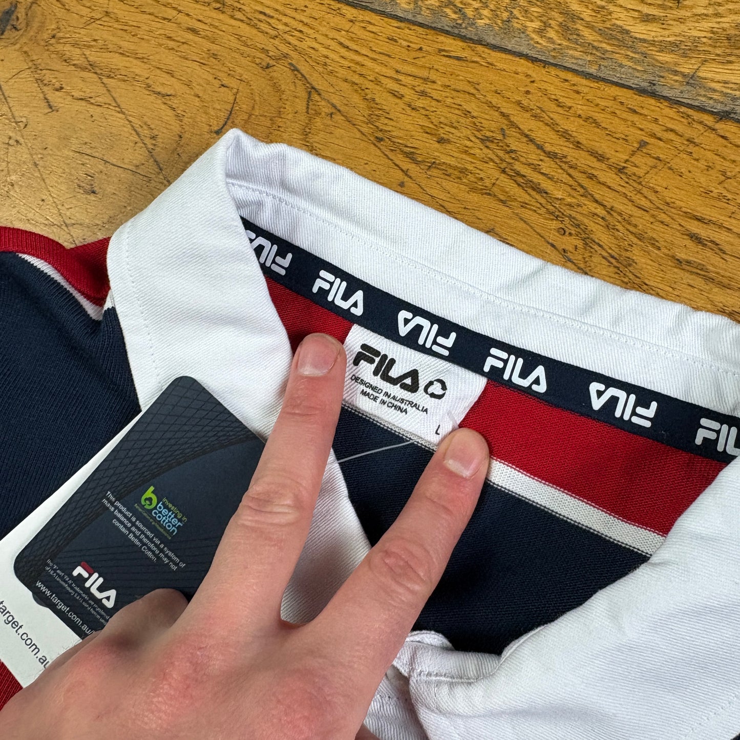 Vintage Fila Navy Red Stripe Rugby Polo Shirt - M