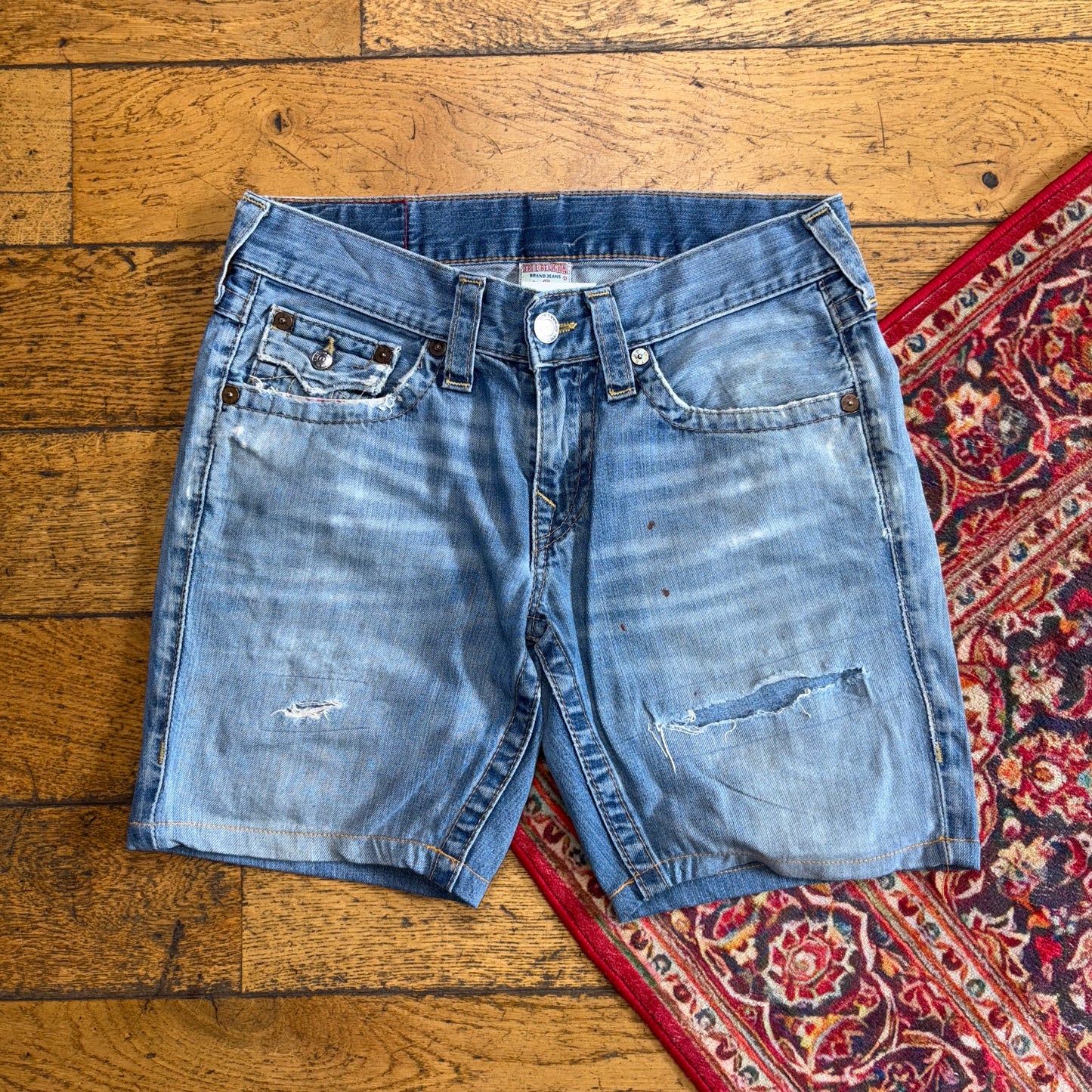 Vintage True Religion Blue Embroidered Y2K Shorts Jorts - 32