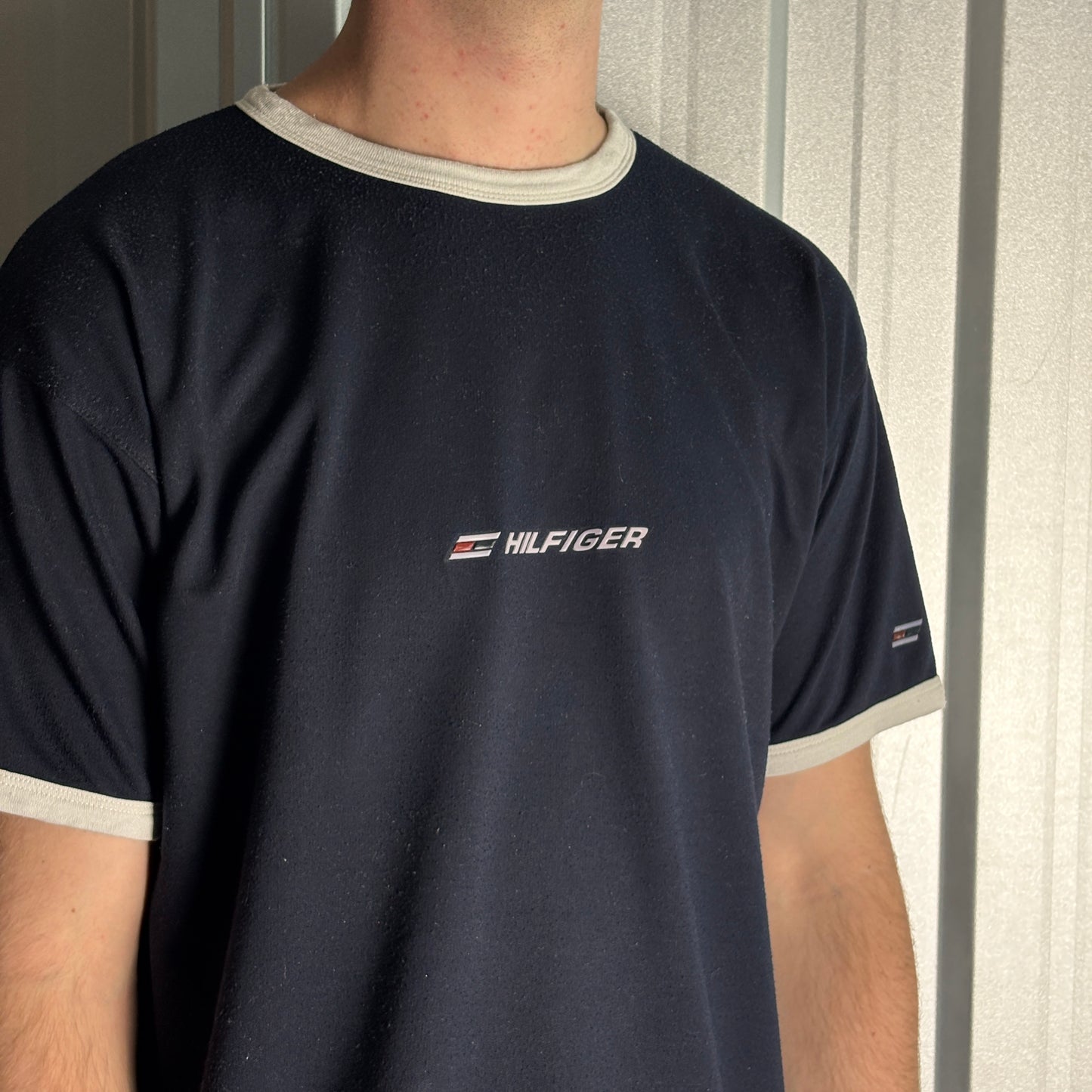 Vintage Tommy Hilfiger Black Ringer Graphic Y2K 00s T-Shirt - XL