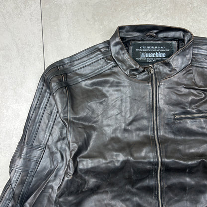 Vintage Biker Motorbike Black Leather Bomber Jacket - XXL