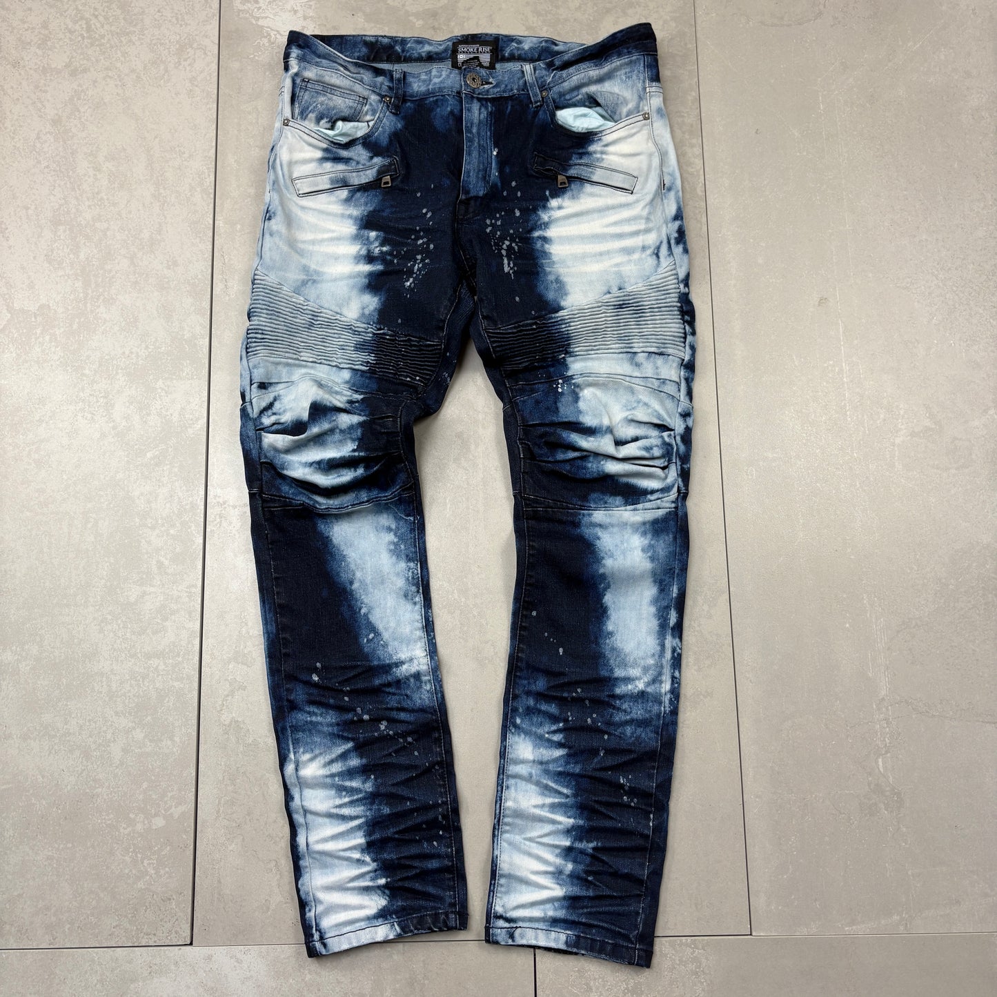 Vintage Hip Hop Moto Slim Blue Jeans - 36