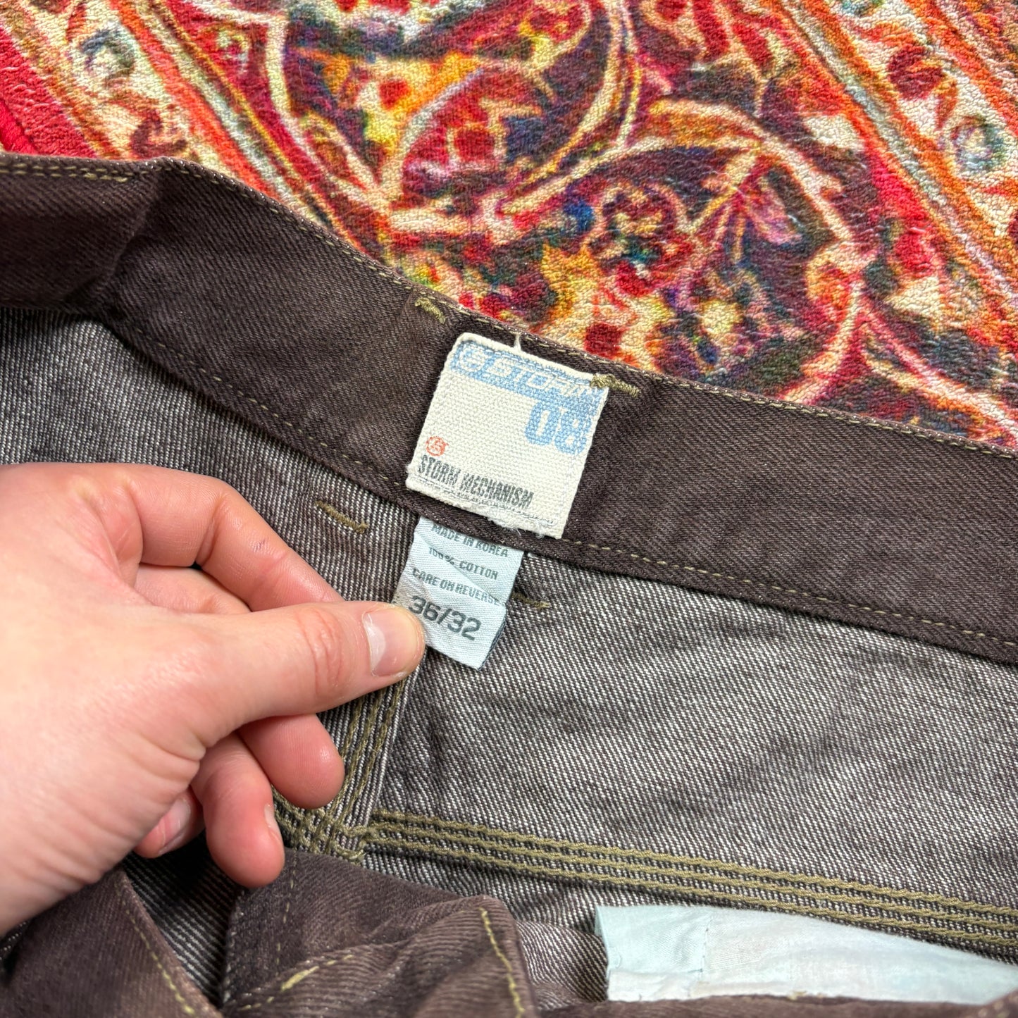Vintage Brown Embroidered Y2K Hip Hop Baggy Jeans - 34