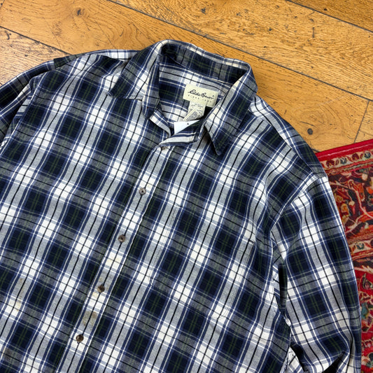 Vintage Eddie Bauer Blue White Green Check Shirt - L