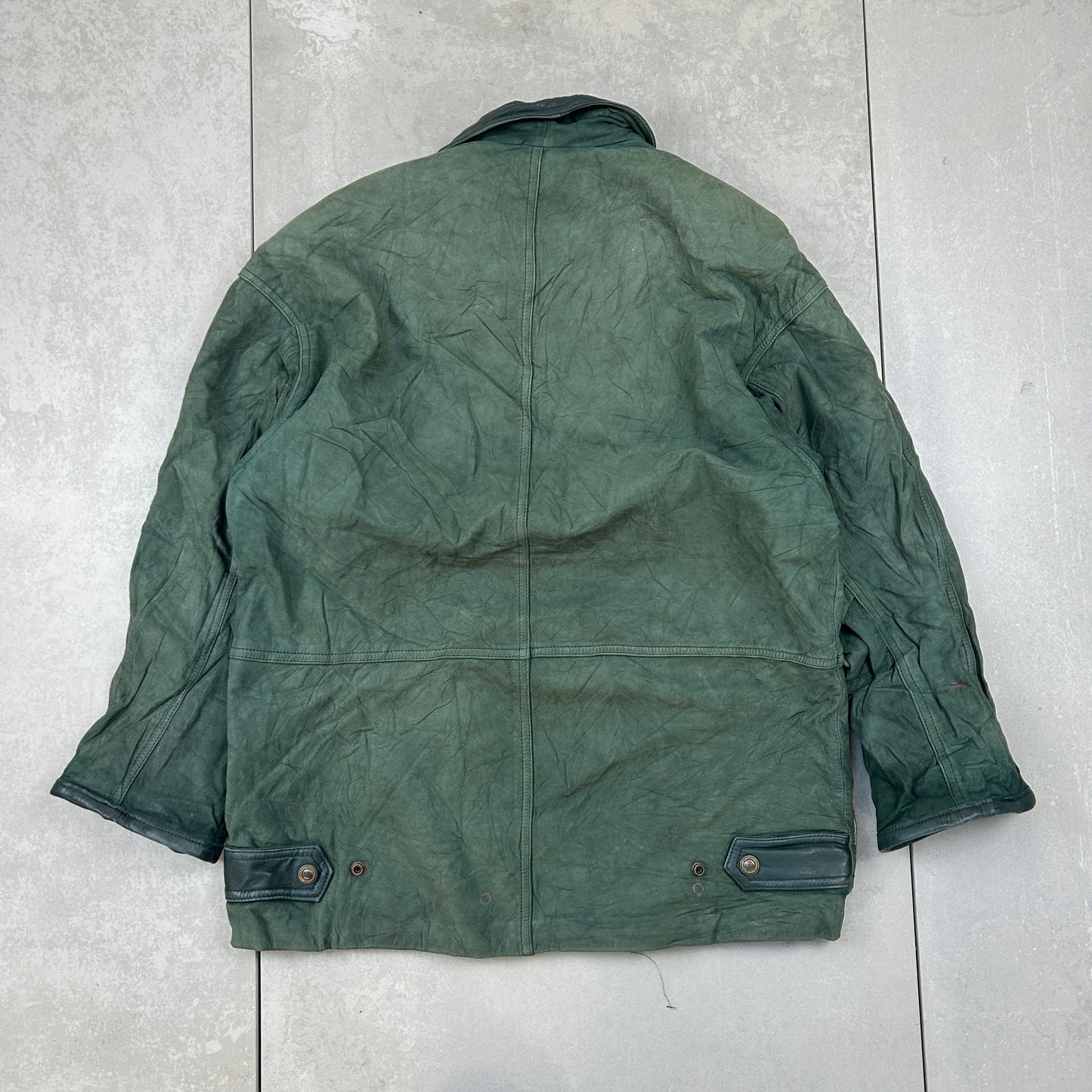 Vintage Chore Jacket Green Genuine Leather Jacket - L