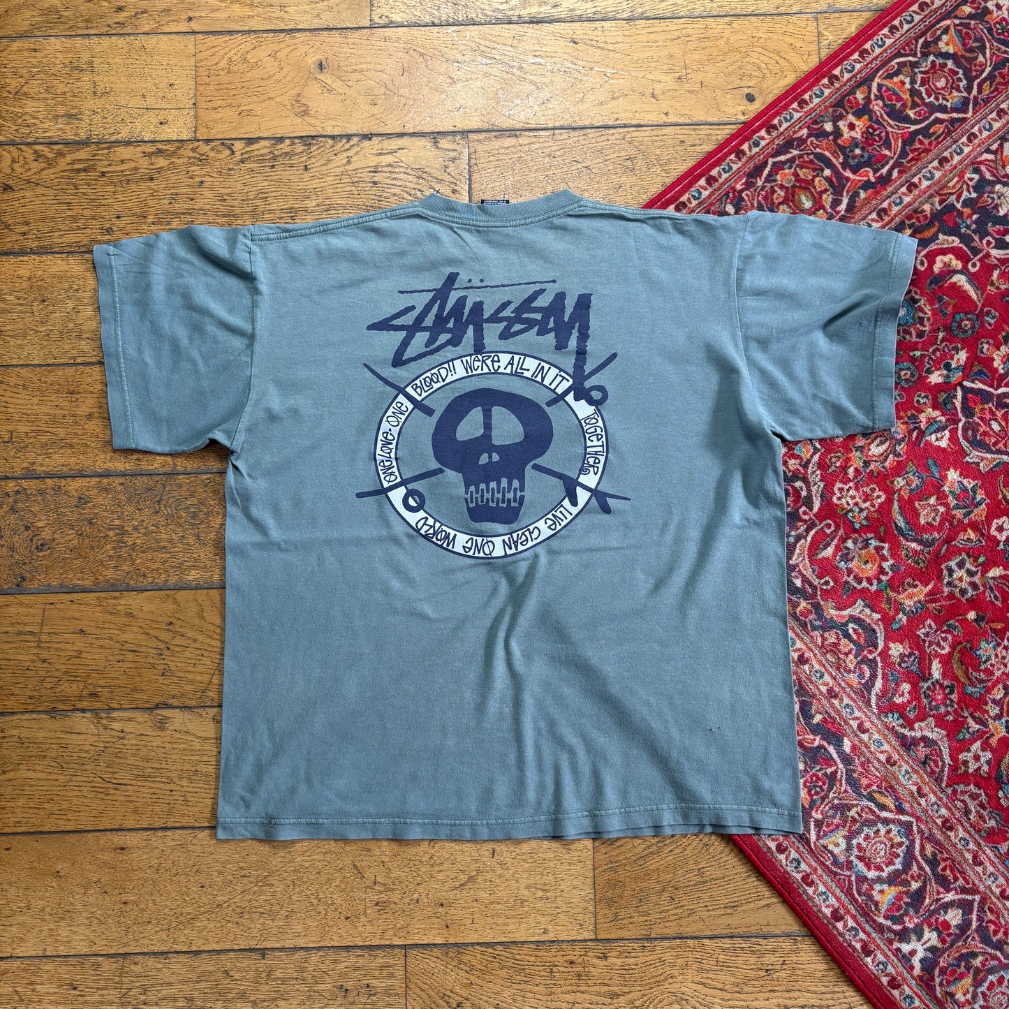 Vintage Stussy Green Graphic T-Shirt - XL