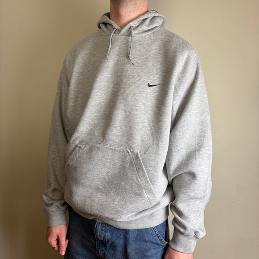 Vintage Nike Swoosh Grey Y2K Silver Tag Hoodie Embroidered Sweatshirt - XL