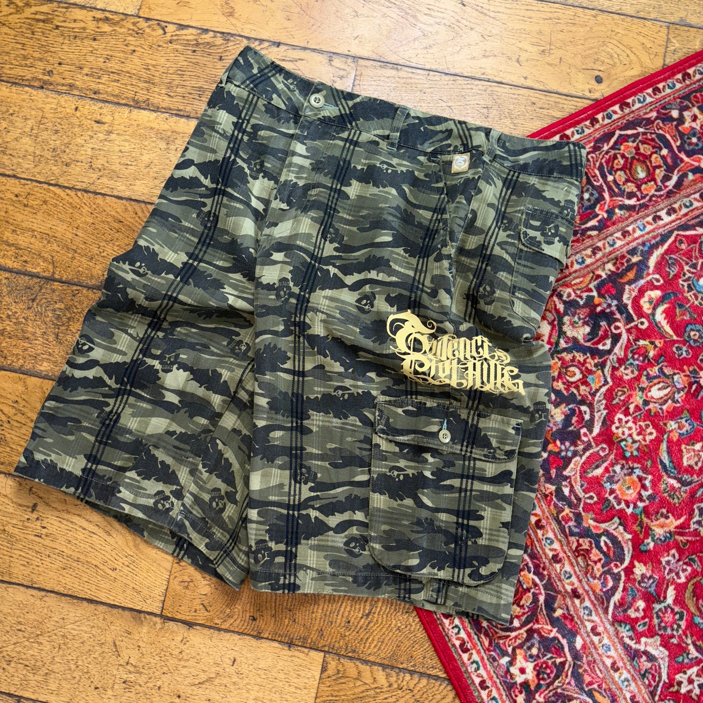 Vintage Evidence Green Camo Hip Hop Baggy Shorts Jorts - 38