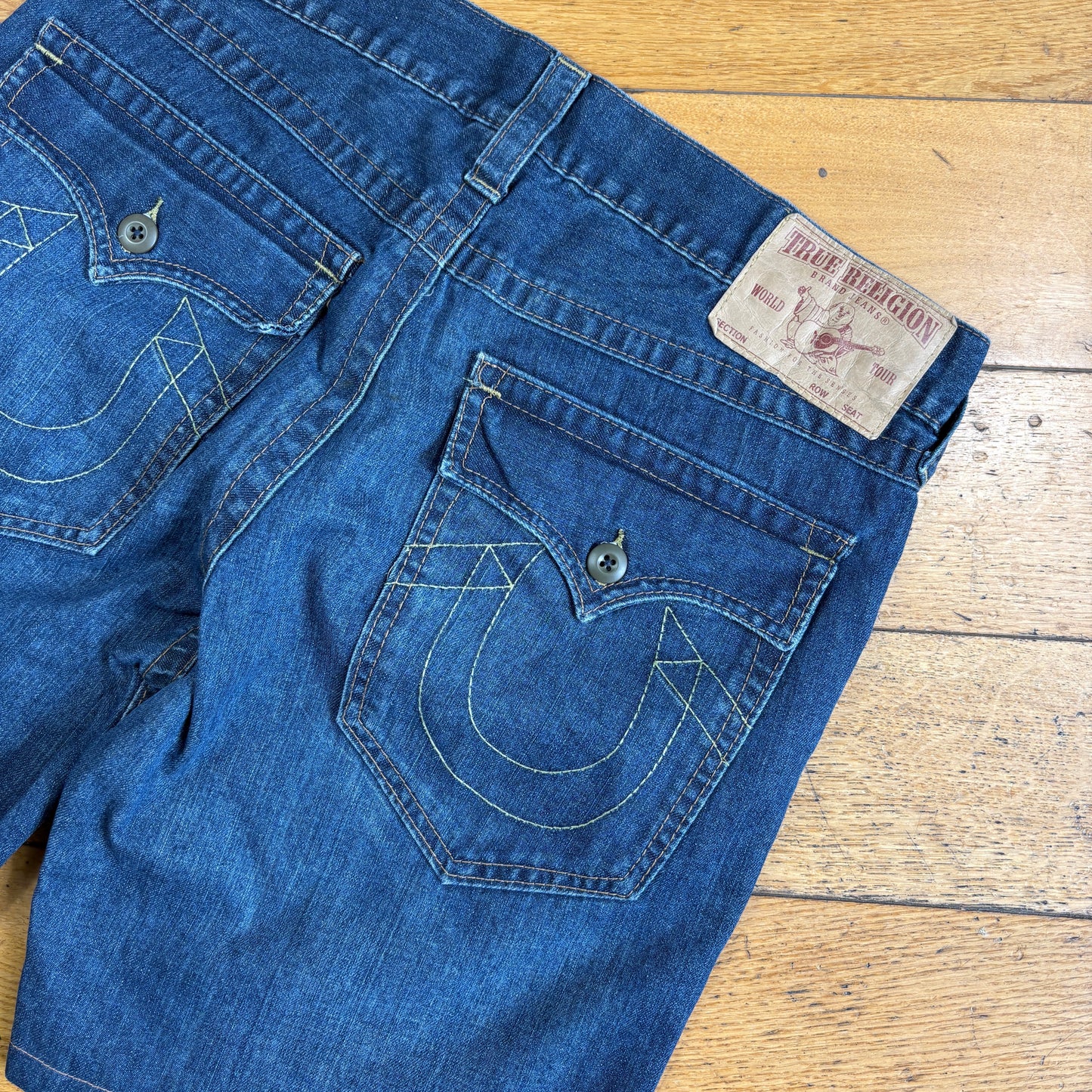 Vintage True Religion Blue Baggy Embroidered Y2K Shorts Jorts - 36