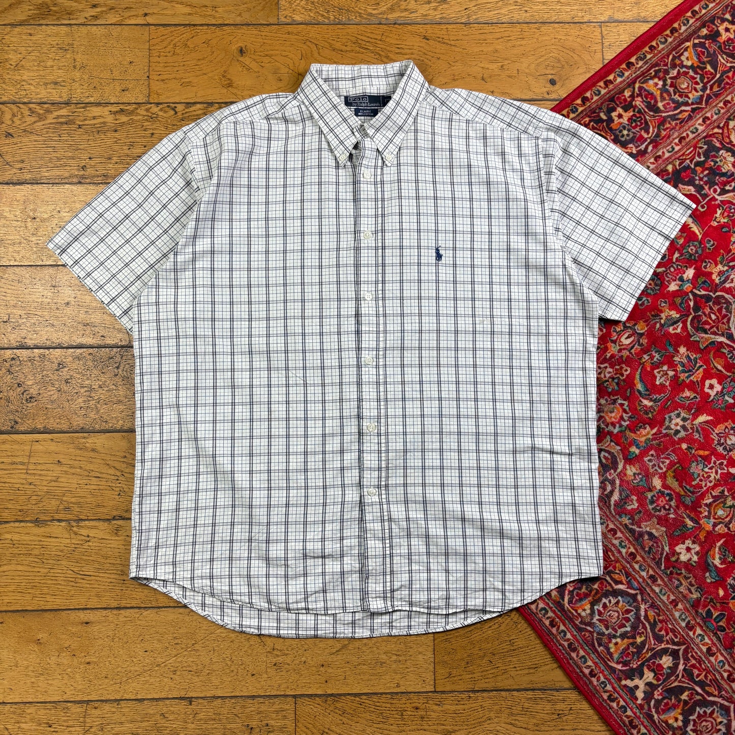 Vintage Ralph Lauren White Short Sleeve Check Embroidered Shirt - 2XL