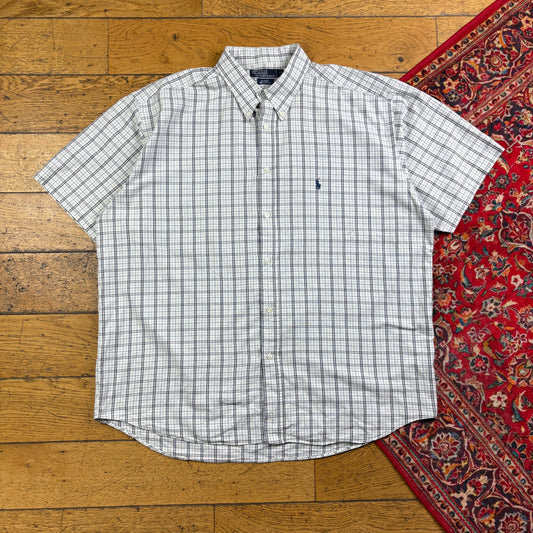 Vintage Ralph Lauren White Short Sleeve Check Embroidered Shirt - 2XL
