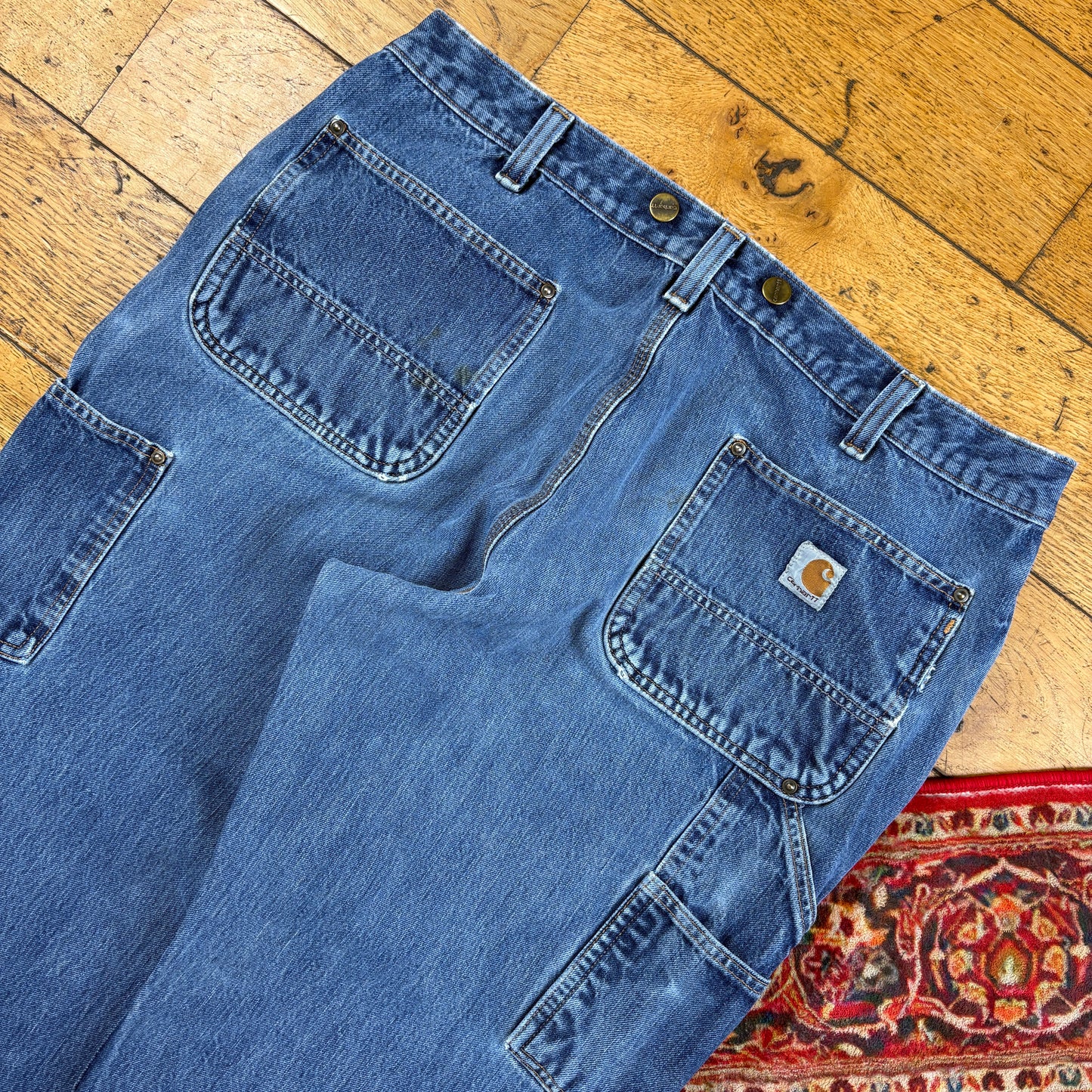 Vintage Carhartt Blue Double Knee Workwear Carpenter Baggy Jeans - 38