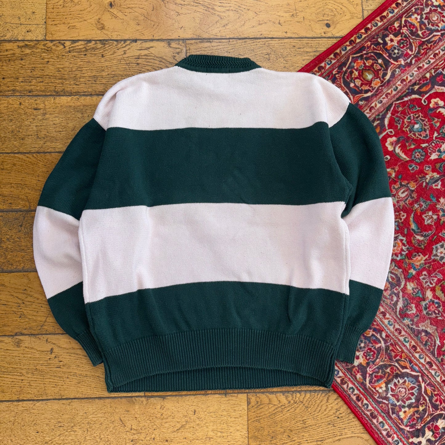 Vintage Nautica Green Pink Stripe Sailing Embroidered Knit Jumper - L
