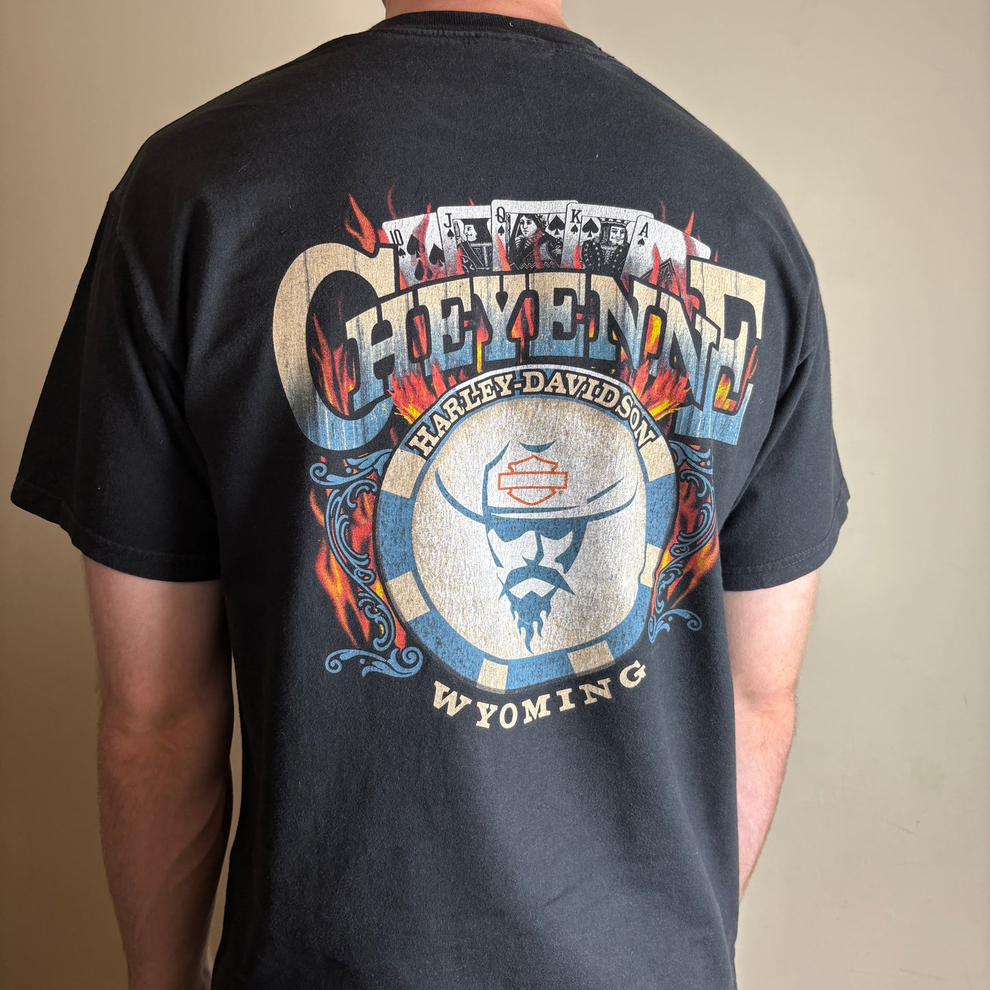 Vintage Harley Davidson Black Skull Poker Boxy Gambling Graphic T-Shirt - S