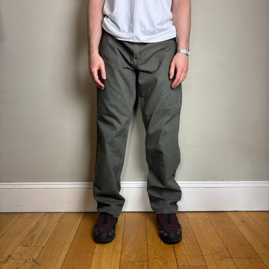 Vintage Carhartt Green Khaki Workwear Carpenter Baggy Trousers - 36L