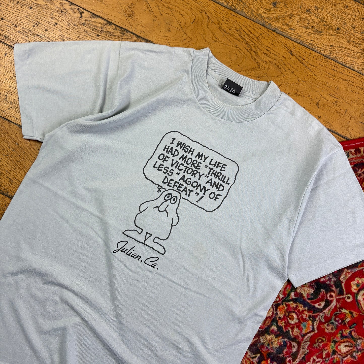 Vintage 90s Light Blue Funny Single Stitch Graphic T-Shirt - S