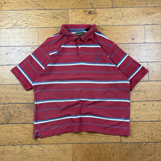 Vintage Timberland Red Stripe Polo T-Shirt - XL