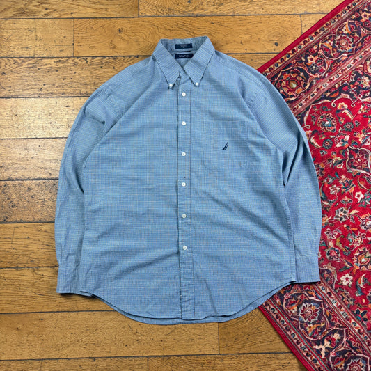 Vintage Nautica Blue Check Embroidered Shirt - L