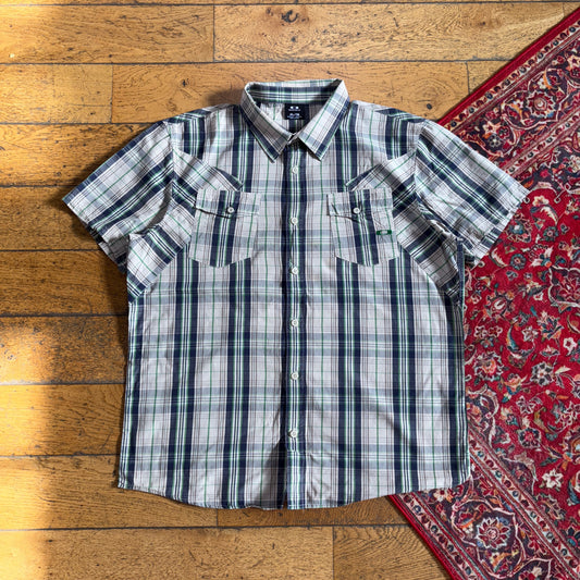 Vintage Oakley Short Sleeve Check Cream Embroidered Shirt - XL