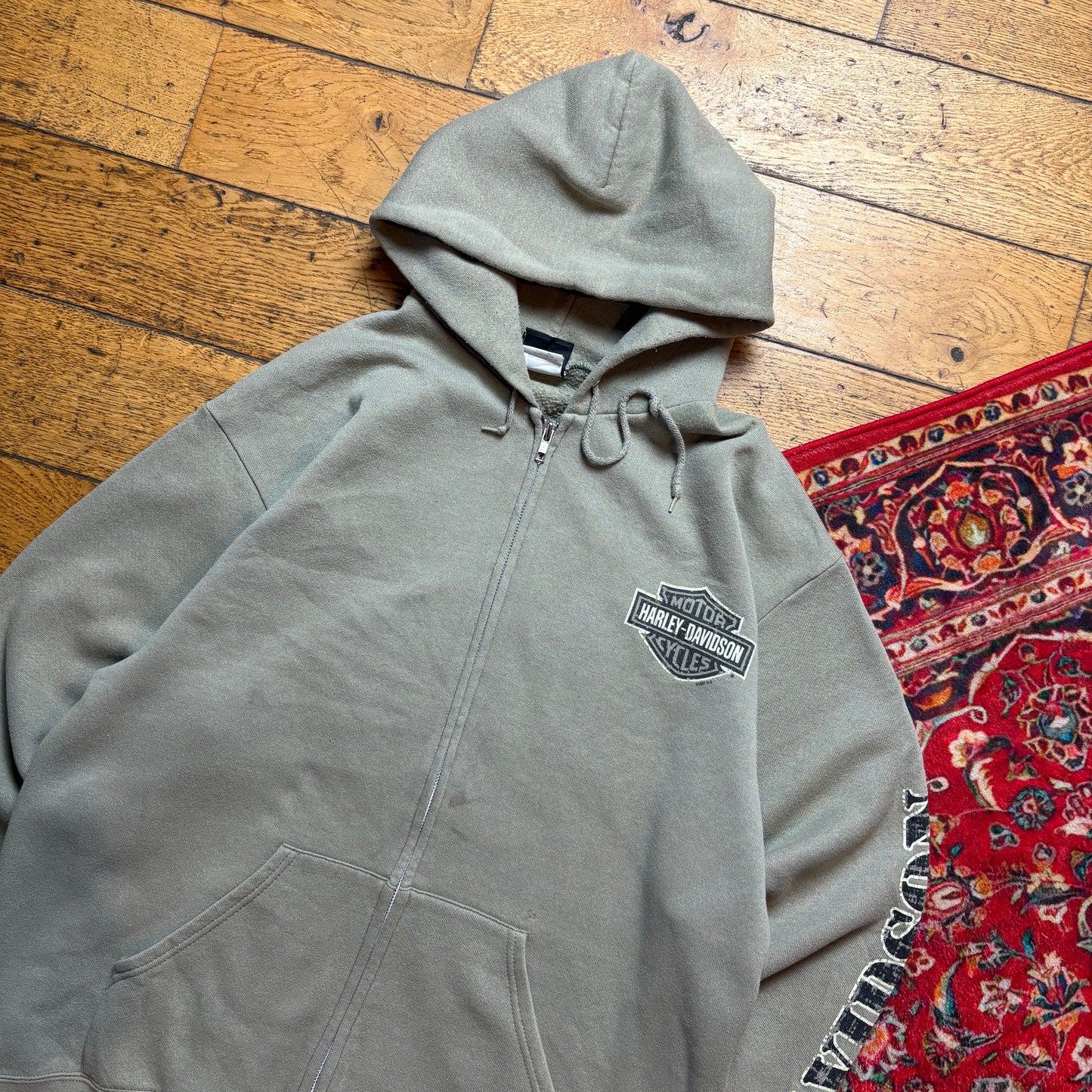 Vintage Harley Davidson Green Hoodie Sweatshirt - M
