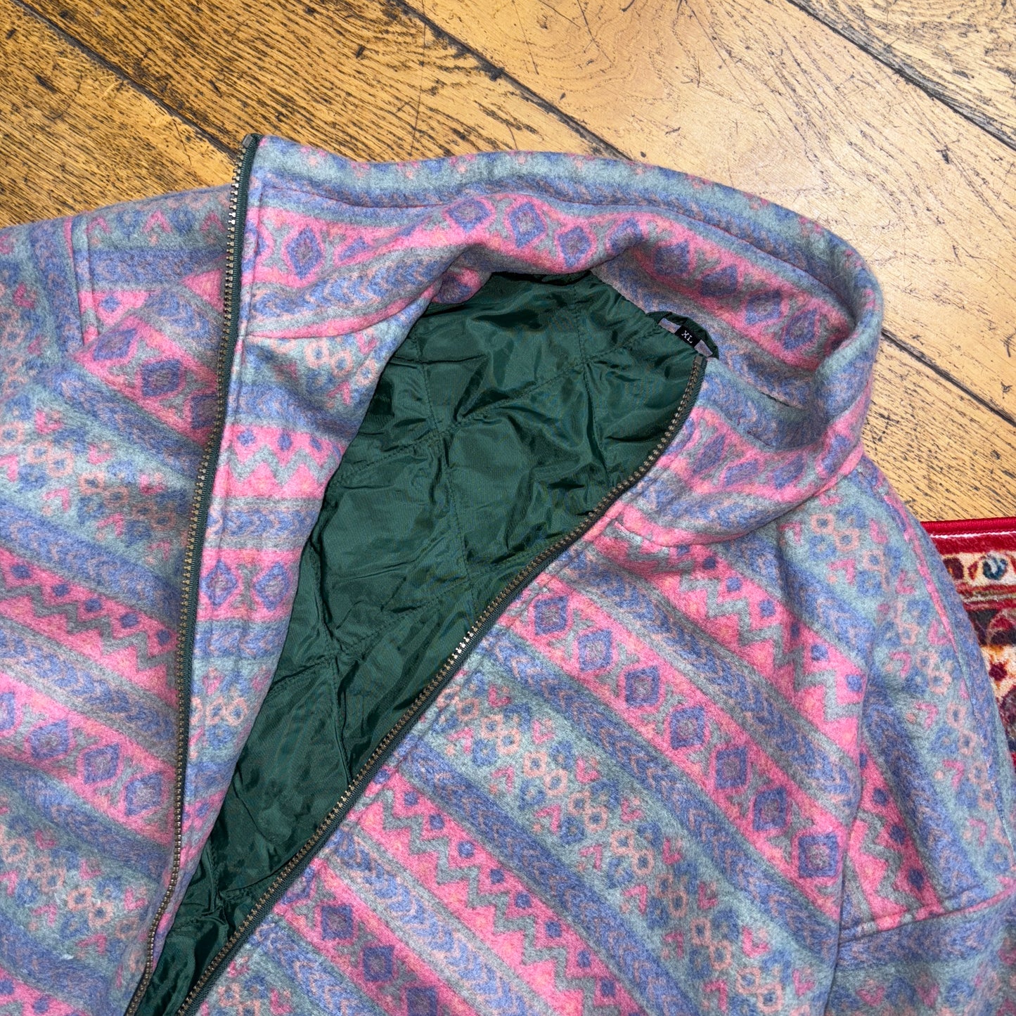 Vintage 90s Purple Blue Crazy Fleece Quilt Lined Sweatshirt - 2XL