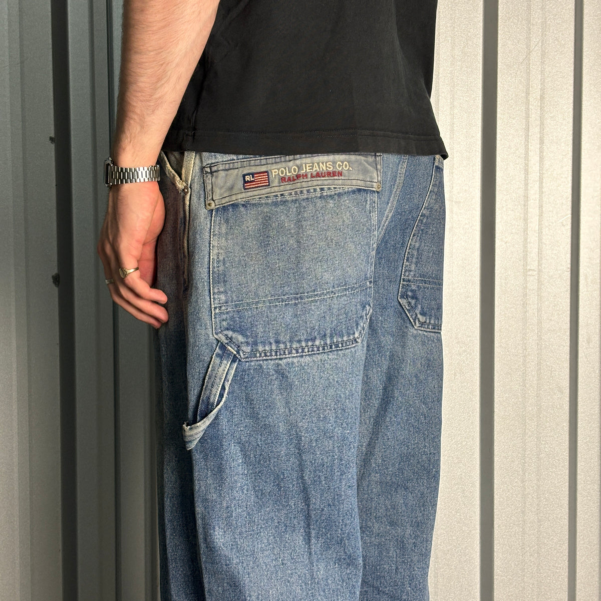 Ralph Lauren Polo Blue Embroidered Japanese Denim Hip Hop Y2K Baggy Jeans - 36R